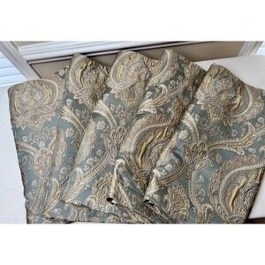 Rose Tree Norwich Medallion Set 5 Blue Gold Damask Paisley Lined Valances Luxury